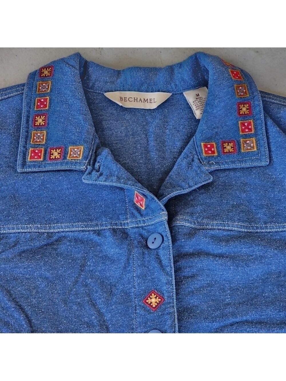 Bechamel sz M vintage soft quilters square embroidered design jean colored vest - Picture 3 of 12